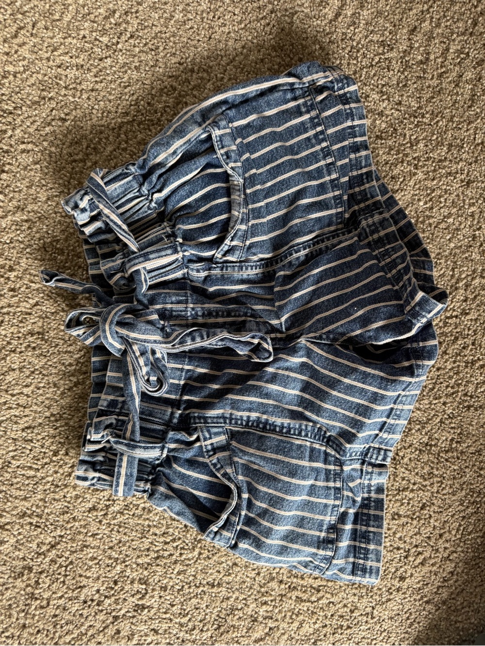 Maurices Striped High Waist Paperbag Shorts - Blue & White